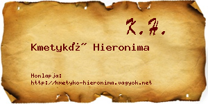 Kmetykó Hieronima névjegykártya